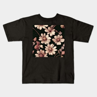 Brown and Cream Ivory Floral Classic Vintage Design Kids T-Shirt